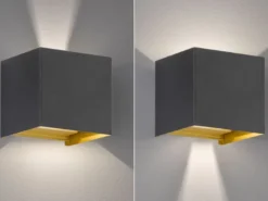 2er SET LED Updown Wandlampen Schwarz Gold für Innen & Außen, Quadrat 10cm
