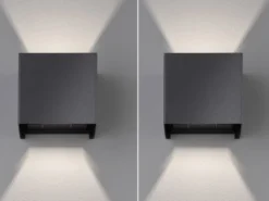 2er SET LED Updown Wandlampen Schwarz für Innen & Außen, Quadrat 10cm