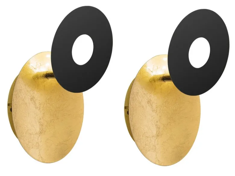 2er SET LED Wandlampen Schwarz Gold oval, Ring verstellbar, Höhe 18cm