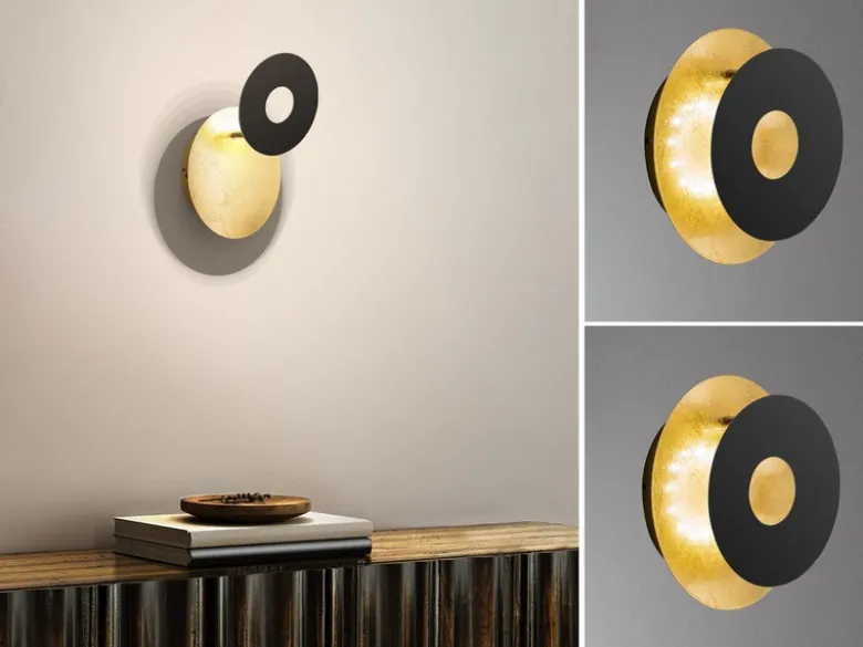 2er SET LED Wandlampen Schwarz Gold oval, Ring verstellbar, Höhe 18cm