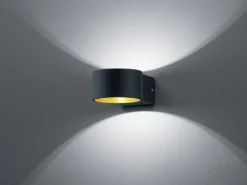 2er SET LED Wandlampen Schwarz / Gold mit Up and Down Licht, Ø 10,5cm