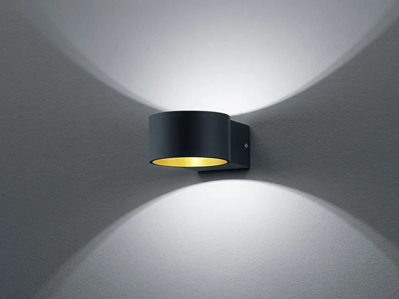 2er SET LED Wandlampen Schwarz / Gold mit Up and Down Licht, Ø 10,5cm
