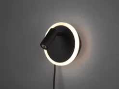 2er SET LED Wandlampen Schwarz mit Leselampe & Stecker, Ø 15cm