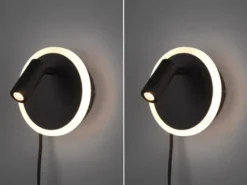 2er SET LED Wandlampen Schwarz mit Leselampe & Stecker, Ø 15cm