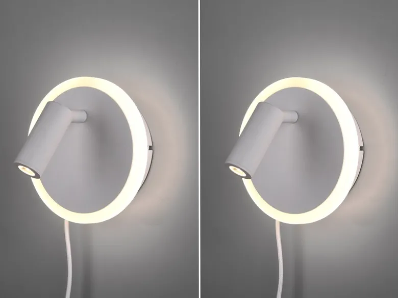 2er SET LED Wandlampen Weiß mit Leselampe & Stecker, Ø 15cm