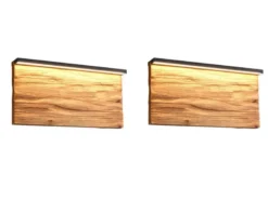 2er Set LED Wandleuchten aus Naturholz flach & dimmbar, Breite 30cm