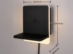 2er Set LED Wandleuchten Schwarz mit Stecker, Schalter & Ladefunktion, Höhe 20cm