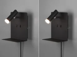 2er Set LED Wandspots Schwarz mit Schalter, Stecker & USB, Breite 16cm
