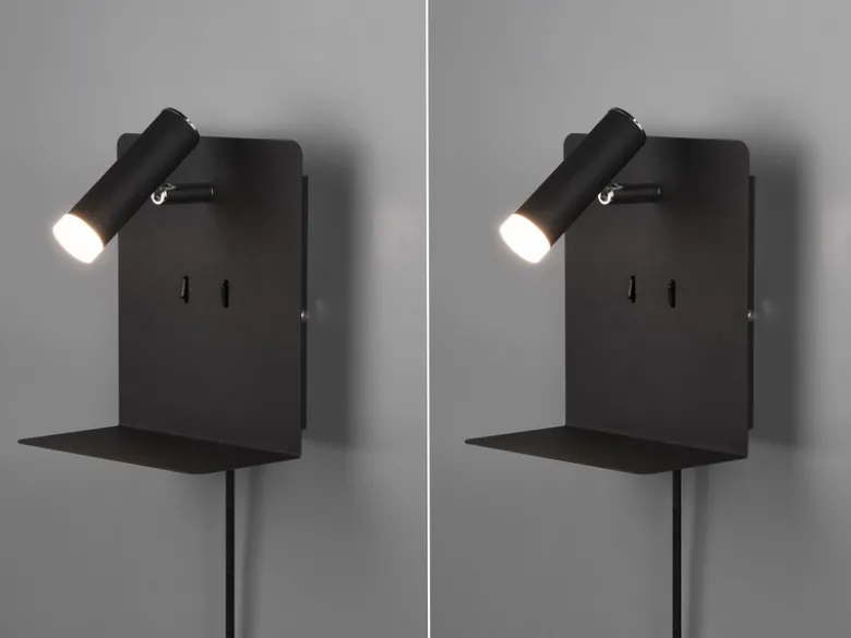 2er Set LED Wandspots Schwarz mit Schalter, Stecker & USB, Breite 16cm