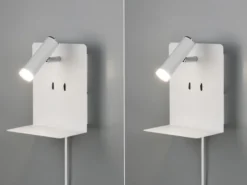 2er Set LED Wandspots Weiß mit Schalter, Stecker, USB Ladefunktion, Breite 16cm
