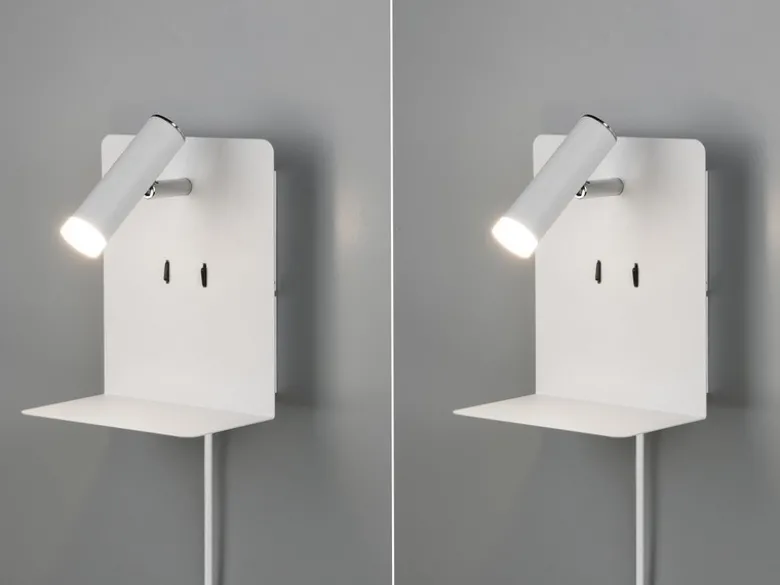 2er Set LED Wandspots Weiß mit Schalter, Stecker, USB Ladefunktion, Breite 16cm