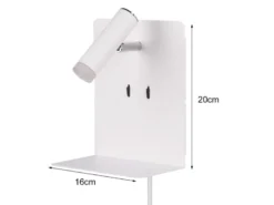 2er Set LED Wandspots Weiß mit Schalter, Stecker, USB Ladefunktion, Breite 16cm