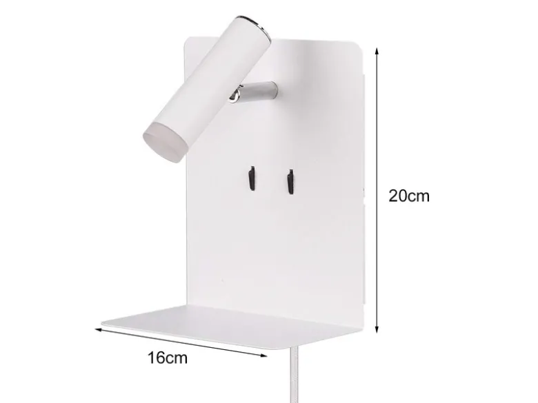 2er Set LED Wandspots Weiß mit Schalter, Stecker, USB Ladefunktion, Breite 16cm