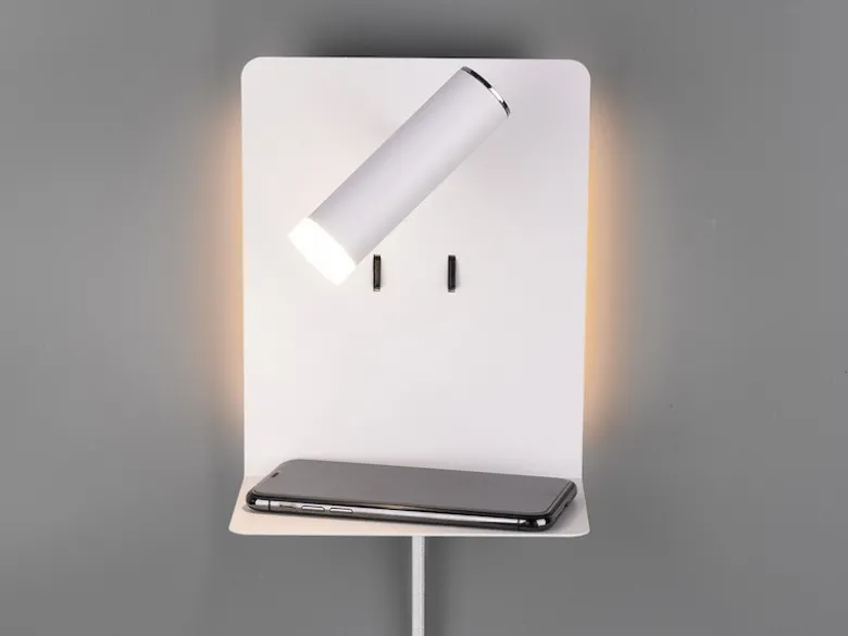 2er Set LED Wandspots Weiß mit Schalter, Stecker, USB Ladefunktion, Breite 16cm