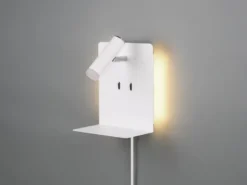 2er Set LED Wandspots Weiß mit Schalter, Stecker, USB Ladefunktion, Breite 16cm