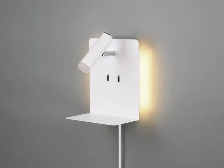 2er Set LED Wandspots Weiß mit Schalter, Stecker, USB Ladefunktion, Breite 16cm