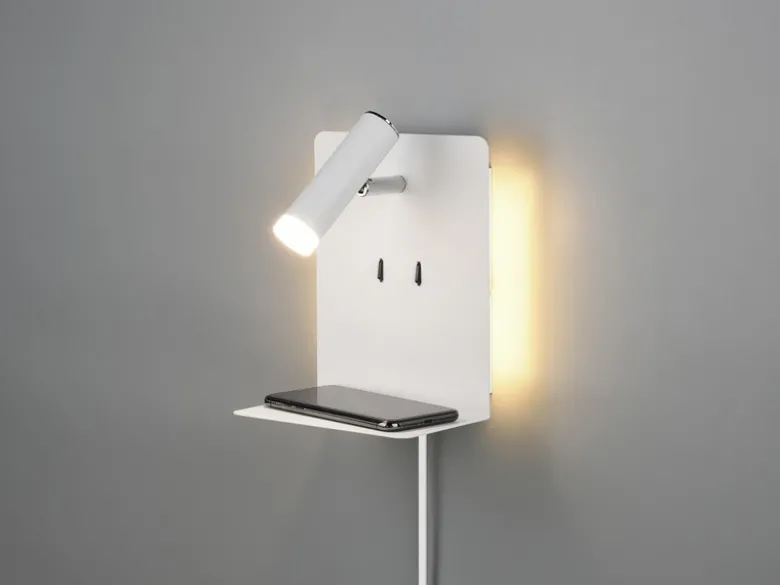 2er Set LED Wandspots Weiß mit Schalter, Stecker, USB Ladefunktion, Breite 16cm