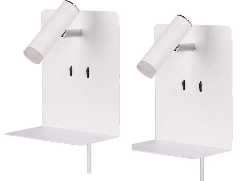 2er Set LED Wandspots Weiß mit Schalter, Stecker, USB Ladefunktion, Breite 16cm
