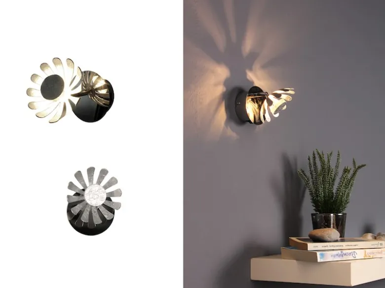2er SET LED Wandstrahler, Metall in Blattsilber, Breite 10cm