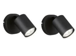 2er SET LED Wandstrahler Schwarz mit Schalter, Breite 8cm