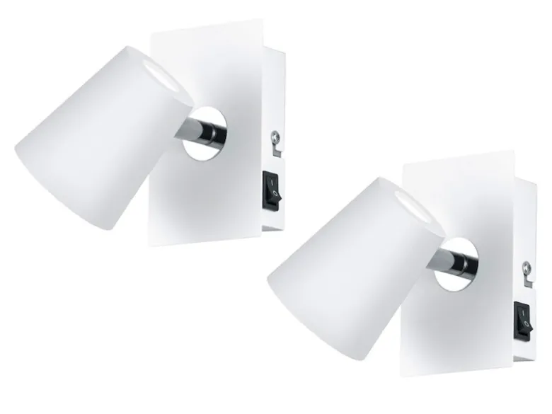 2er Set LED Wandstrahler Weiß mit Schalter, Breite 7,5cm
