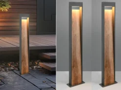 2er Set LED Wegeleuchten in Anthrazit & Holzoptik, Höhe 100cm