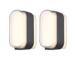 2er Set moderne LED Außenwandleuchten aus Metall Anthrazit, Höhe 16cm