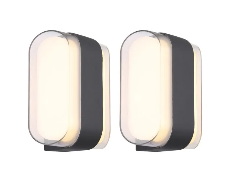 2er Set moderne LED Außenwandleuchten aus Metall Anthrazit, Höhe 16cm