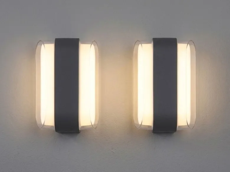 2er Set moderne LED Außenwandleuchten aus Metall Anthrazit, Höhe 16cm