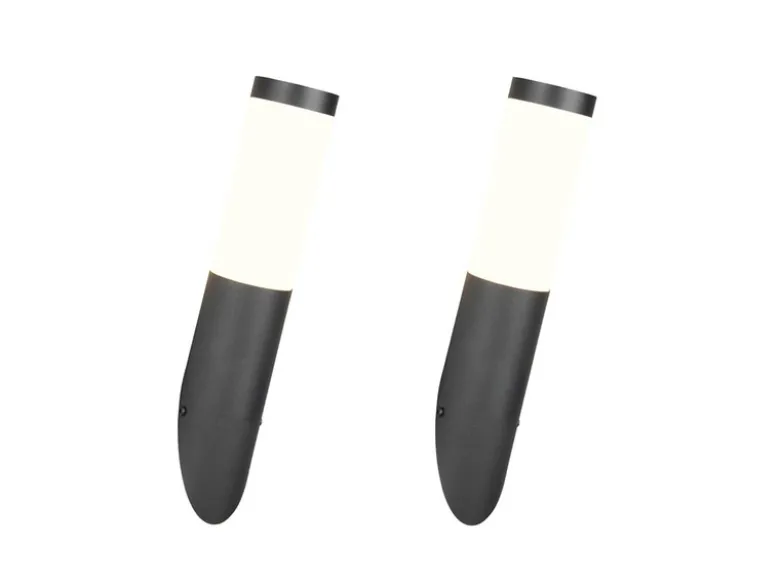 2er Set moderne LED Außenwandleuchten aus Edelstahl in Schwarz, Höhe 39cm
