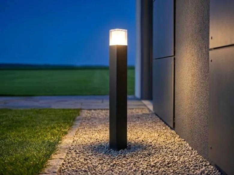 2er Set moderne LED Pollerleuchten aus Aluminium in Schwarz, Höhe 80cm