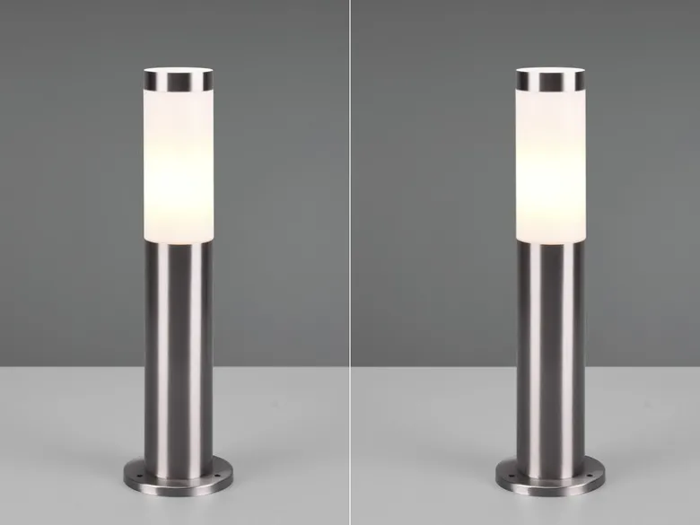 2er Set moderne LED Sockelleuchten aus Edelstahl in Silber, Höhe 45cm