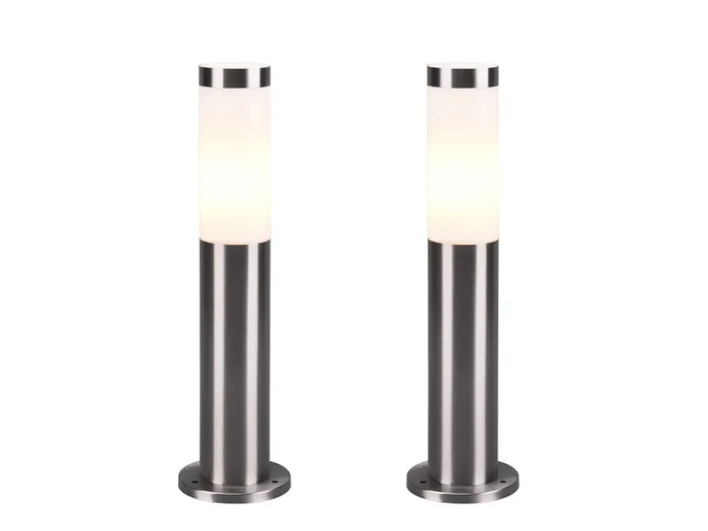 2er Set moderne LED Sockelleuchten aus Edelstahl in Silber, Höhe 45cm