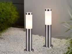 2er Set moderne LED Sockelleuchten aus Edelstahl in Silber, Höhe 45cm