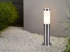 2er Set moderne LED Sockelleuchten aus Edelstahl in Silber, Höhe 45cm
