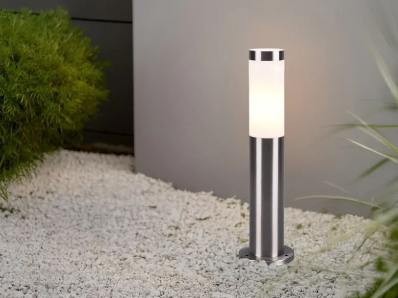 2er Set moderne LED Sockelleuchten aus Edelstahl in Silber, Höhe 45cm