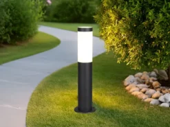 2er Set moderne LED Sockelleuchten aus Edelstahl in Schwarz, Höhe 45cm