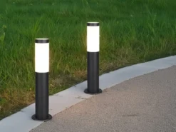 2er Set moderne LED Sockelleuchten aus Edelstahl in Schwarz, Höhe 45cm