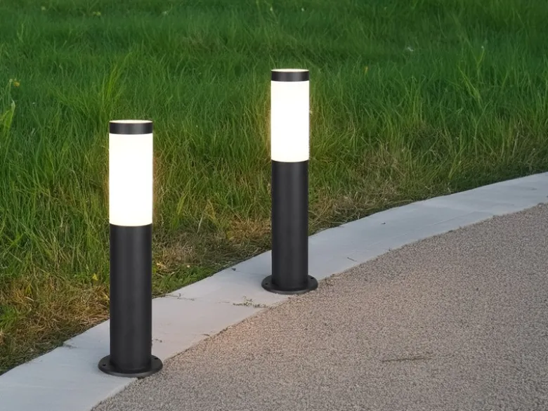 2er Set moderne LED Sockelleuchten aus Edelstahl in Schwarz, Höhe 45cm