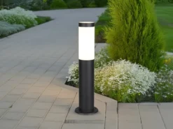 2er Set moderne LED Sockelleuchten aus Edelstahl in Schwarz, Höhe 45cm
