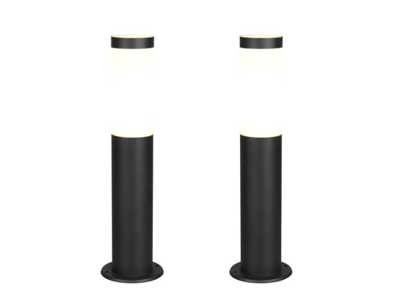 2er Set moderne LED Sockelleuchten aus Edelstahl in Schwarz, Höhe 45cm