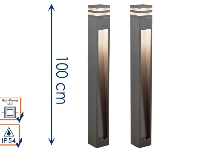 2er SET moderne LED Wegeleuchten aus Aluminium Anthrazit, Höhe 100cm