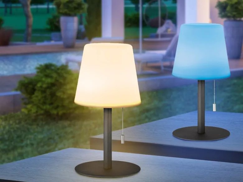 2er SET Outdoor Akku Tischlampen ohne Kabel mit RGB Farbwechsel H: 29cm