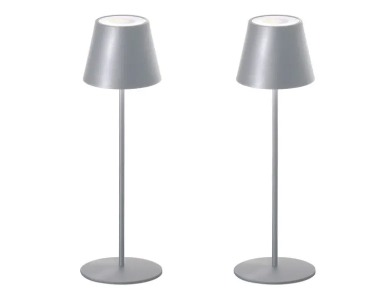 2er SET Outdoor Akku Tischlampen Silber ohne Kabel mit RGB, Höhe 38cm