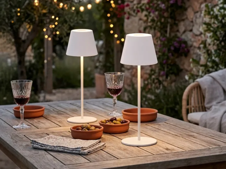 2er SET Outdoor Akku Tischlampen Weiß ohne Kabel mit RGB, Höhe 38cm