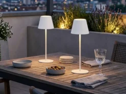 2er SET Outdoor Akku Tischlampen Weiß ohne Kabel mit RGB, Höhe 38cm