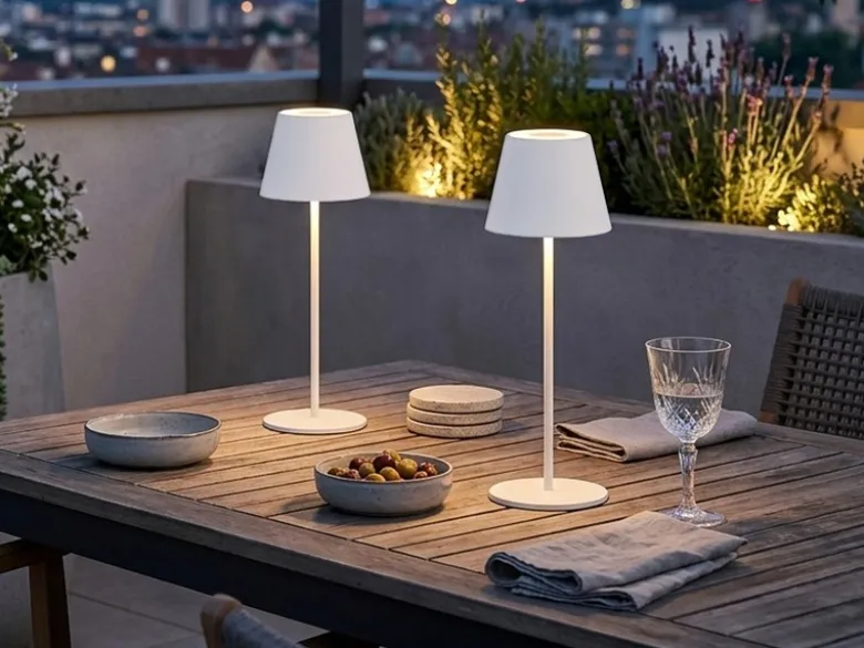 2er SET Outdoor Akku Tischlampen Weiß ohne Kabel mit RGB, Höhe 38cm