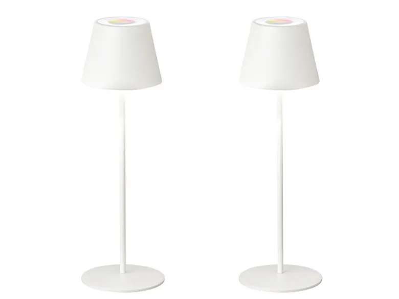 2er SET Outdoor Akku Tischlampen Weiß ohne Kabel mit RGB, Höhe 38cm