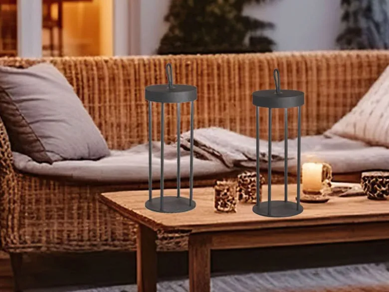2er SET Outdoor Tischlampen 36cm Schwarz ohne Strom mit Akku & USB Kabel