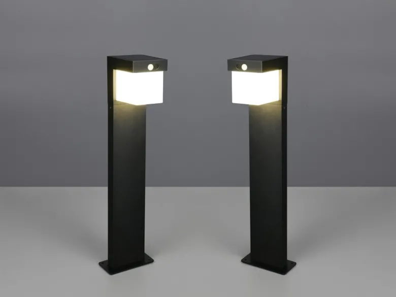 2er SET Pollerleuchten mit Solar und Strom, Hybrid mit Bewegungsmelder H: 50cm